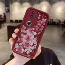 Ucuc Vivo V50 Uyumlu Darbeye Dayanıklı Kamera Korumalı Bordo Silikon Baskı Desenli Kılıf