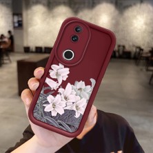 Ucuc Vivo V50 Uyumlu Darbeye Dayanıklı Kamera Korumalı Bordo Silikon Baskı Desenli Kılıf