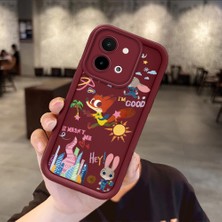 Ucuc Vivo Y28 4g Uyumlu Darbeye Dayanıklı Kamera Korumalı Bordo Silikon Baskı Desenli Kılıf
