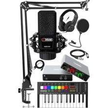 Calperia Midex Midi Paket-2 Stüdyo Ekipmanları Seti Ses Kartı Midi Klavye Mikrofon Kulaklık