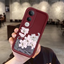 Ucuc Vivo V50 Lite 4g/5g Uyumlu Darbeye Dayanıklı Kamera Korumalı Bordo Silikon Baskı Desenli Kılıf