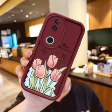 Ucuc Vivo V50 Uyumlu Darbeye Dayanıklı Kamera Korumalı Bordo Silikon Baskı Desenli Kılıf