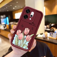Ucuc Oppo RENO14 Pro Uyumlu Darbeye Dayanıklı Kamera Korumalı Bordo Silikon Baskı Desenli Kılıf