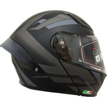 Vogs WS-210 Güneş Vizörlü Çene Açılır Kask Siyah  Gri (Şeffaf Vizörlü) Kask