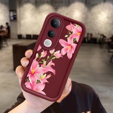 Ucuc Vivo V50 Lite 4g/5g Uyumlu Darbeye Dayanıklı Kamera Korumalı Bordo Silikon Baskı Desenli Kılıf