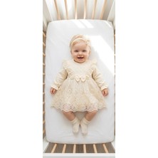 Miniday Baby Kız Bebek Mevlütlük Elbise Bandanalı Dantelli Yenidoğan Hastane Çıkışı Gelinlik Abiye Mevlitlik 4027