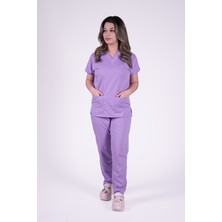 Stilmed Üniforma Lila Hemşire ve Doktor Forması Scrubs Takımı Likralı Alt Üst Üniforma Unisex Yarasa Kol