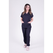 Stilmed Üniforma Lacivert Hemşire ve Doktor Forması Scrubs Takımı Likralı Alt Üst Üniforma Unisex Yarasa Kol