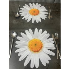 Minoza Papatya Desen Leke Tutmaz Gardenya Kumaş Altı Deri Digital Baskılı Amerikan Servis & Supla 6 Adet