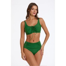 Argento 1464-3009 Yeşil Drapeli Balenli Toparlayıcı Yüksek Bel Bikini Takım