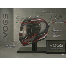 Vogs WS-210 Güneş Vizörlü Çene Açılır Kask  Kırmızı Çizgili  (Şeffaf Vizörlü) Kask