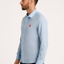 Tomris Butik Kalp Nakışlı Keten Gömlek