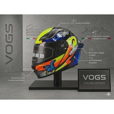 Vogs WS-210 Güneş Vizörlü Çene Açılır Kask Mavi Kırmızı Sarı  (Şeffaf Vizörlü) Kask