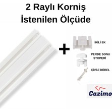 Cazimo Ikili Korniş Rayı Pvc Perde Rayı Ölçü Seçenekli Tavan Tipi Beyaz Korniş Sistemi