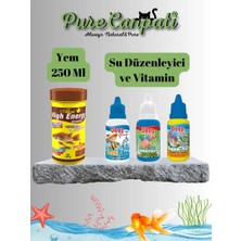 Purecanpati Akvaryum Balık Bakım Seti – High Energy Granulat 250 Ml+ Su Düzenleyici & Vitamin Seti