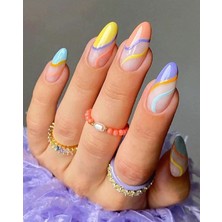 Vivid Charm Vividcharm 24 Lü Orta Boy Badem Dalgalı Desenli Takma Tırnak Seti
