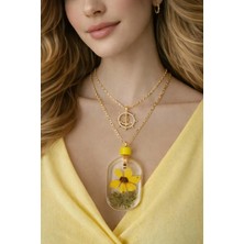 Gerçek Sarı Papatya Sarı Cam Boncuk Gold Zirkon Çapa Tasarım Ikili Kolye