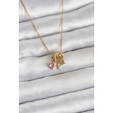 Majeur 316L Çelik Gold Pembe Zirkon Taşlı Charmlı Kadın Ke