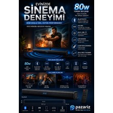 Pazariz Soundbar Kablosuz Ev Sinema Sistemi Stereo Hd Ses Kalitesi 80W LED Ekranlı TV005