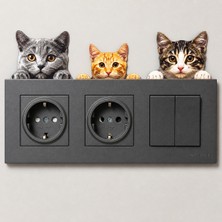 Karbonsoft Üçlü Sevimli Kedi Figürlü Priz Üstü Süs Ahşap Dekoratif Aksesuar Modern Tema 3 Parça