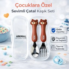 Jojobebek Kahverenk Ayı Figürlü Premium Çocuk Bpa Free Paslanmaz Çelik Uçlu Çatal-Kaşık Set