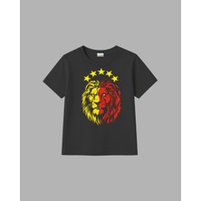 %100 Pamuk Baskılı T-Shirt Sarı Kırmızı Aslan