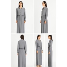 Tomris Butik Viskon Keten Karışımlı Gömlek Yaka Uzun Yelekli Takım