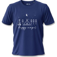 North Whiskers "happy Camper" Baskılı Royal Mavi %100 Pamuklu Kamp Tişörtü