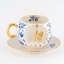 BSK Ceramics Handmade Fağfuri Desenli Harfli Kahve Fincanı H Harfi