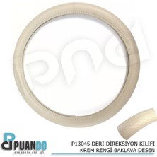 Puando P13045 Deri Direksiyon Kilifi Krem Rengi Baklava Desen