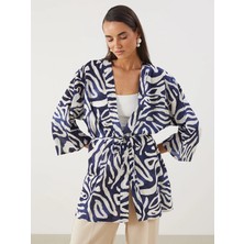 LC Waikiki Lcwaıkıkı Classic Mavi Şal Yaka Desenli Oversize Kadın Kimono