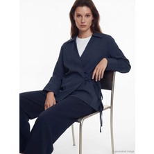 LC Waikiki Lcw Modest Lacivert Kruvaze Yaka Modal Karışımlı Kadın Kimono