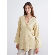 LC Waikiki Lcwaıkıkı Classic Haki Kruvaze Yaka Dokulu Kadın Kimono