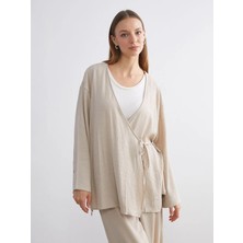 LC Waikiki Lcw Modest Bej Kruvaze Yaka Dokulu Kadın Kimono