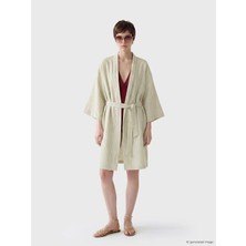 LC Waikiki Soulife Bej Şal Yaka Keten Görünümlü Kadın Kimono