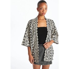 LC Waikiki Lcw Vision Siyah Şal Yaka Oversize Müslin Kadın Kimono