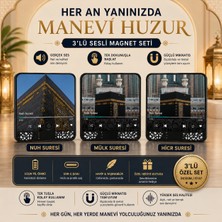 Nuha 3’lü Takım Sesli Magnet Seti | Nuh Suresi - Mülk Suresi - Hicr Suresi | Usb-C Şarjlı Manevi Sesli Magnet | Anlamlı Hediyelik | Şık Tasarım