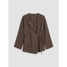 LC Waikiki Lcw Modest Kahverengi V Yaka Modal Karışımlı Kadın Kimono
