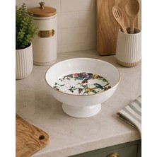 Pinkev Flora Seramik Ayaklı Meyvelik Salata Kasesi Sunum Tabağı - 23,5cm