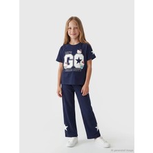 LC Waikiki Lcw Kids Lacivert Hello Kitty Baskılı Kız Çocuk Tişört ve Pantolon