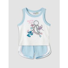 LC Waikiki Lcw Kids Beyaz Stitch ve Angel Baskılı Kız Çocuk Takım