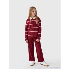 LC Waikiki Lcw Kids Bordo Polo Yaka Çizgili Kız Çocuk Sweatshirt ve Eşofman Altı