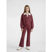 LC Waikiki Lcw Kids Mürdüm Polo Yaka Kız Çocuk Soft Touch Sweatshirt ve Tayt