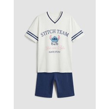LC Waikiki Lcw Kids Beyaz Stitch Baskılı Kız Çocuk Tişört ve Şort