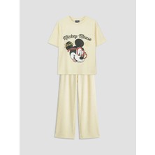 LC Waikiki Lcw Kids Sarı Mickey Mouse Baskılı Kız Çocuk Tişört ve Eşofman Altı