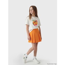 LC Waikiki Lcw Kids Beyaz Baskılı Kız Çocuk Tişört ve Şort Etek
