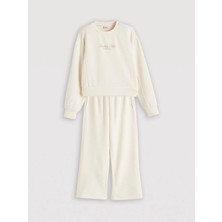 LC Waikiki Lcw Kids Ekru Baskılı Kız Çocuk Soft Touch Sweatshirt ve Eşofman Altı