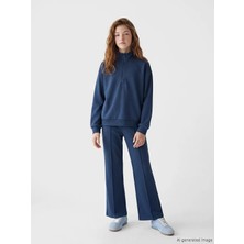 LC Waikiki Lcw Kids Indigo Dik Yaka Kız Çocuk Soft Touch Sweatshirt ve Tayt
