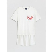 LC Waikiki Lcw Kids Beyaz Paris Baskılı Kız Çocuk Soft Touch Takım