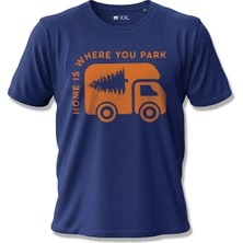 North Whiskers "home Is Where You Park" Karavan Baskılı %100 Pamuklu Lacivert Kamp Tişörtü